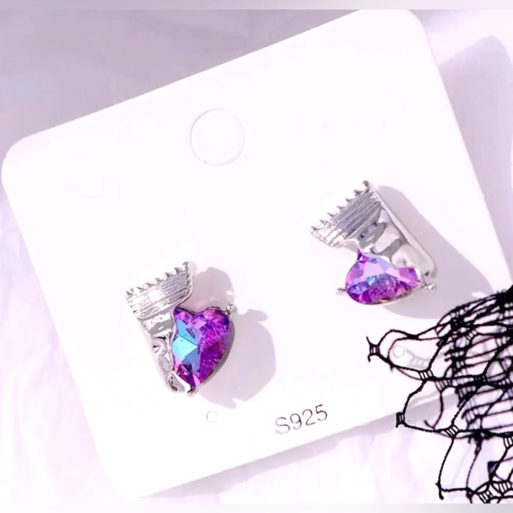 “Candy in a Torn Wrapper” Purple Ombre Quartz Heart Sweets Foil Wrapped Studs